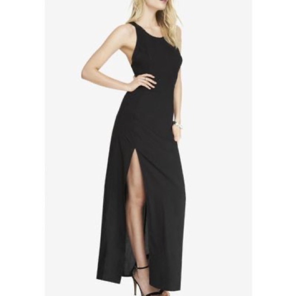 Express Crisscross Back High Slit Black Maxi Dress